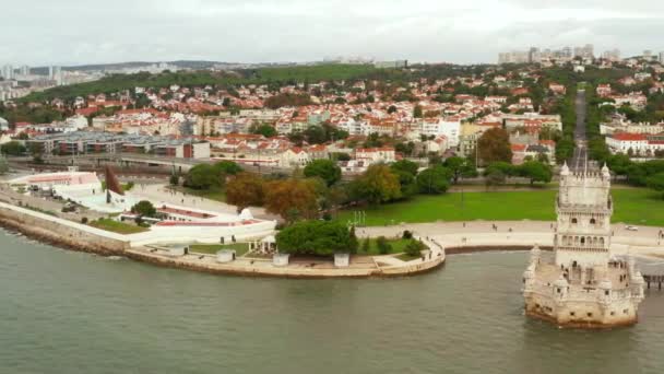 Torre Belem Belem Tower Lisboa Portugal Portugals Mest Kjente Attraksjoner – stockvideo