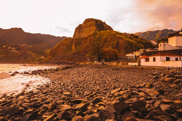 Belle Vue Sur Coucher Soleil Orange Île Madère — Photo