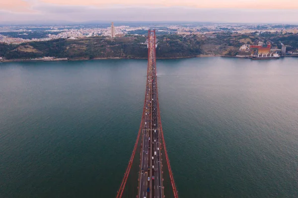 Vue Aérienne Pont Avril Est Pont Suspendu Acier Situé Lisbonne — Photo