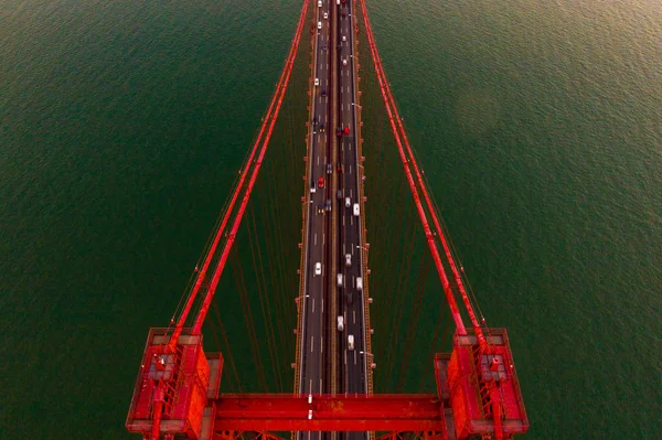 Flygfoto Över Den April Bron Stål Hängbro Ligger Lissabon Portugal — Stockfoto