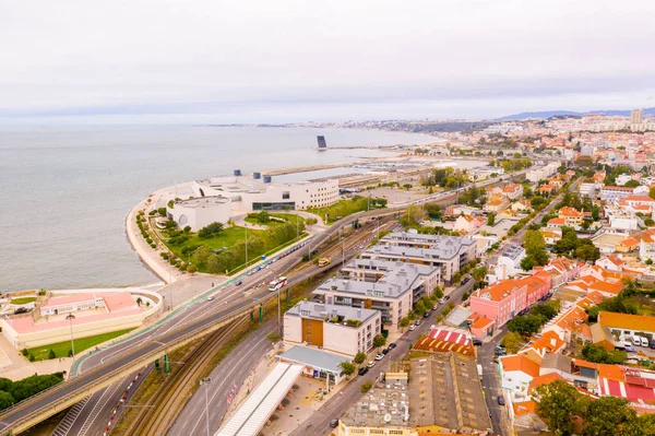 Luftaufnahme Des Flusses Tagus Der Nähe Des Belem Turms Lissabon — Stockfoto