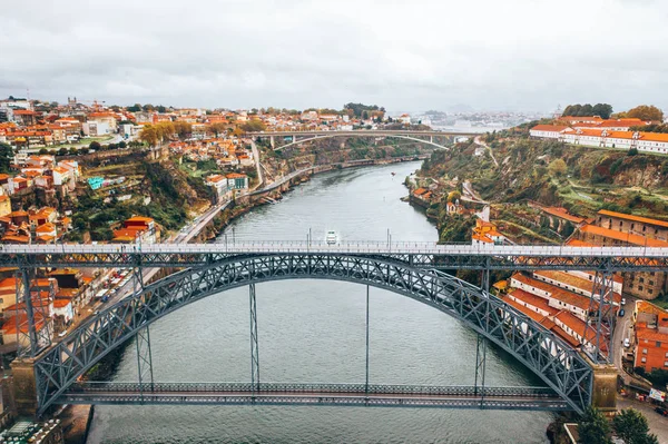 Listopadu2018 Porto Portugalsko Most Dom Luis Portu Portugalsku Barcos Rabelos — Stock fotografie