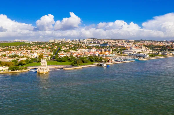 Luftaufnahme Des Flusses Tagus Der Nähe Des Belem Turms Lissabon — Stockfoto