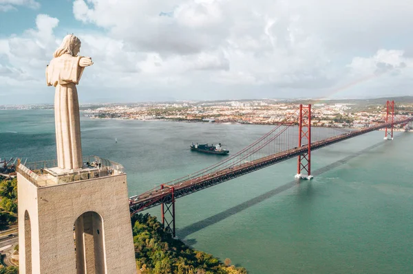 Νοεμβρίου 2018 Λισαβόνα Πορτογαλία Εναέρια Άποψη Του Αγάλματος Του Cristo — Φωτογραφία Αρχείου