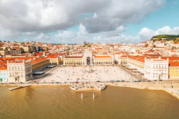 Praca Comercio Estátua Rei José Lisboa Num Lindo Dia Verão — Fotografia de Stock