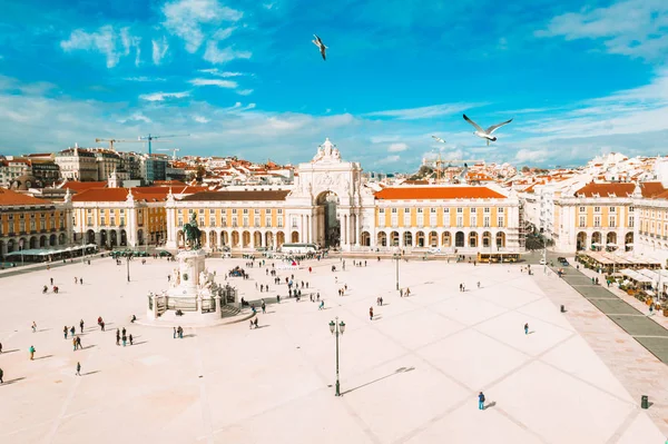 Praca Comercio Handelsplatz Und Statue Des Königs Jose Lissabon Einem — Stockfoto