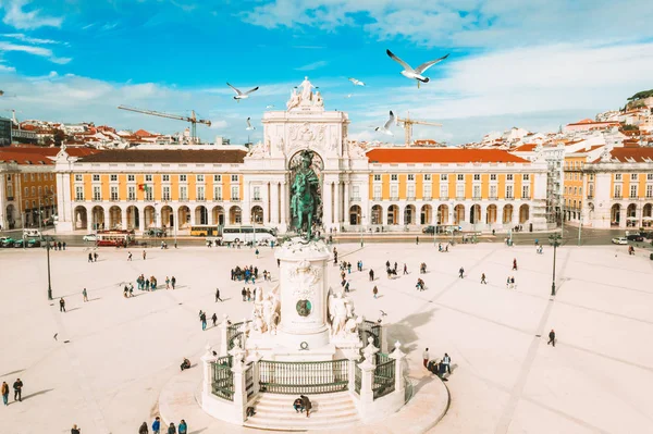 Praca Comercio Handelsplatz Und Statue Des Königs Jose Lissabon Einem — Stockfoto