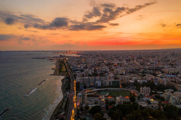 Luftaufnahme Des Molos Promenadenparks Der Küste Des Limassol Stadtzentrums Zypern — Stockfoto