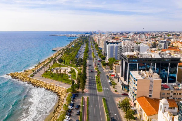 Novembro 2018 Limassol Chipre Vista Aérea Parque Molos Promenade Costa — Fotografia de Stock