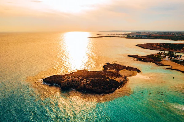 Playa Nissi Ayia Napa Limpia Foto Aérea Famosa Playa Turística — Foto de Stock