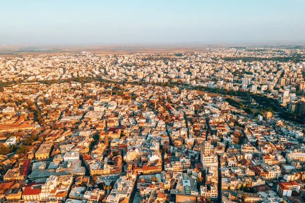 November 10, 2018. Nicosia, Cyprus. Aerial high altitude view of the iconic walled capital, Nicosia in Cyprus