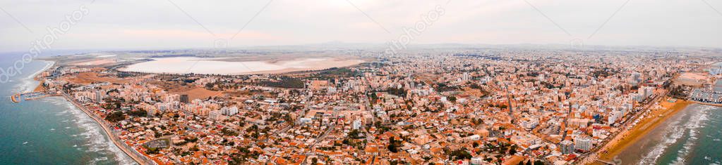 Aerial high altitude view of the iconic walled capital, Nicosia in Cyprus 