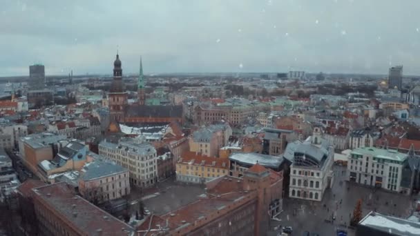Vue Aérienne Panoramique Vieille Ville Riga Pendant Jour Noël Hiver — Video