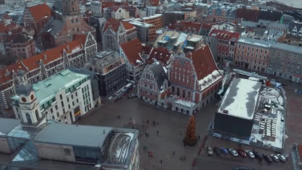 Panorama Luftaufnahme Der Rigaer Altstadt Während Der Winterweihnachtszeit Lettland — Stockvideo