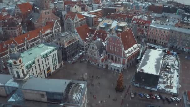 Panoramisch Luchtfoto Oude Stad Van Riga Winters Kerstdag Letland — Stockvideo