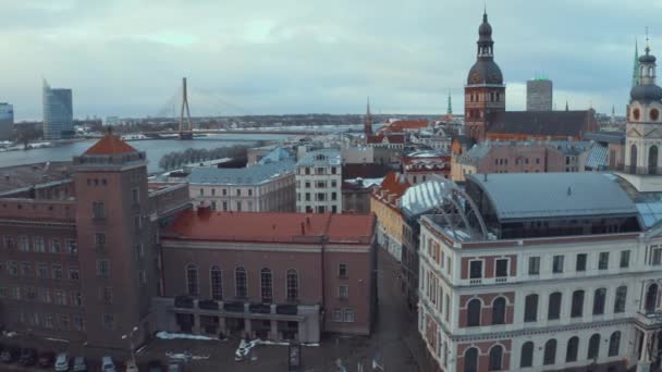Panoramic Aerial View Riga Old Town Winter Christmas Day Latvia — Stock Video
