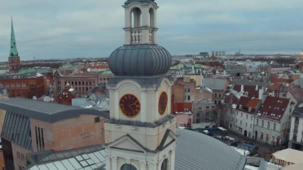 Panoramisch Luchtfoto Oude Stad Van Riga Winters Kerstdag Letland — Stockvideo