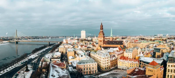 Enero 2018 Riga Letonia Hermoso Día Invierno Aéreo Sobre Casco —  Fotos de Stock