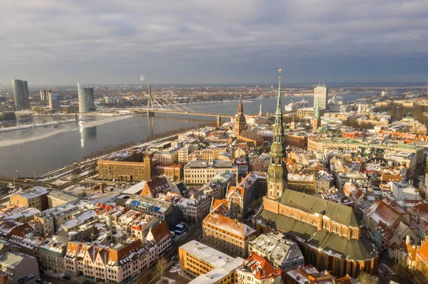 Vista Aérea Del Día Invierno Ciudad Riga Durante Navidad —  Fotos de Stock