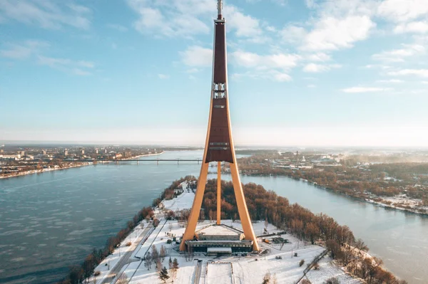 Janeiro 2019 Riga Letónia Vista Aérea Inverno Riga Radio Tower — Fotografia de Stock