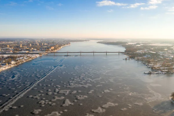 Hava Kış Görünümü Üzerinde Daugava Nehri Riga Letonya — Stok fotoğraf