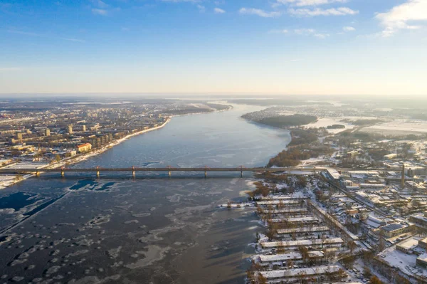 Hava Kış Görünümü Üzerinde Daugava Nehri Riga Letonya — Stok fotoğraf