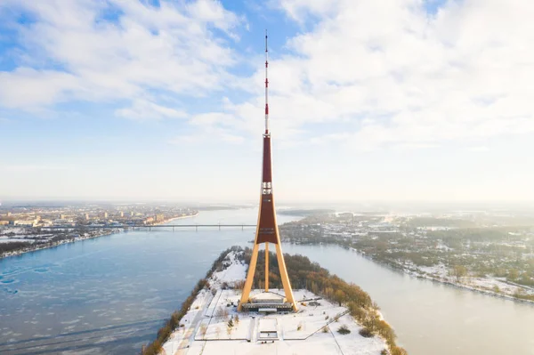 Janeiro 2019 Riga Letónia Vista Aérea Inverno Riga Radio Tower — Fotografia de Stock