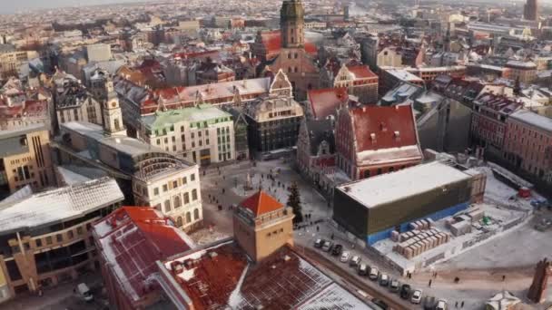 Antenowe Panoramę Centrum Starego Miasta Okresie Zimowym Boże Narodzenie Łotwie — Wideo stockowe