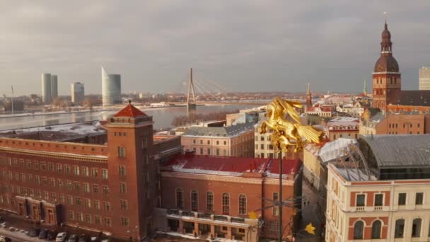 Panoramic Aerial View Riga Old Town Winter Christmas Day Latvia — Stock Video