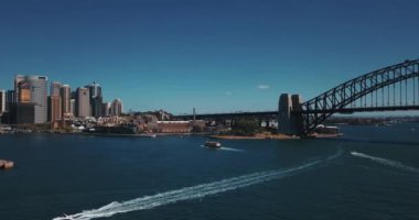 Sydney, Avustralya, 10 Mayıs 2018. Sydney harbour etrafında merkezi iş hava manzara. Sydney harbour bridge yakınındaki şehir merkezi havadan görünümü.
