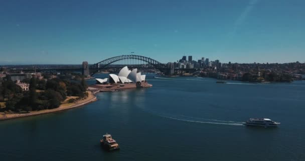 Sydney Opera House Vista Aérea Desde Helicóptero Sobre Bahía Con — Vídeo de stock