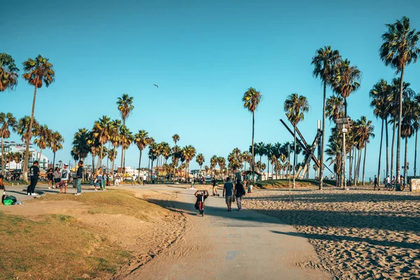 2018 일입니다 앤젤레스 미국입니다 베니스 느낌입니다 사람들이 자전거 스케이트 비치와 — 스톡 사진