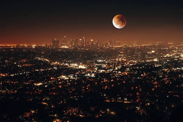 Wunderschöne Super Weitwinkel Nachtluftaufnahme Von Los Angeles Kalifornien Usa Mit — Stockfoto
