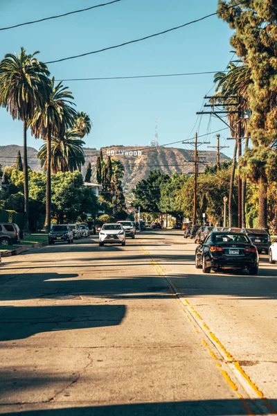 June 2018 Hollywood Usa Beautiful View Hollywood Sign Distance Street — Stock Photo, Image