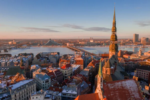 Hermosa Vista Aérea Invierno Sobre Casco Antiguo Riga Con Catedral —  Fotos de Stock