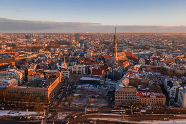 Bella Vista Aerea Invernale Sul Centro Storico Riga Con Cattedrale — Foto Stock