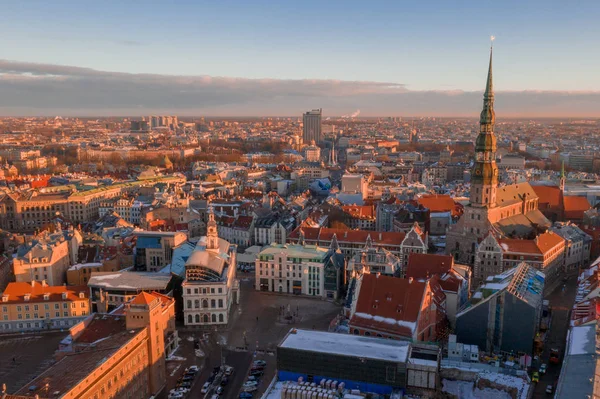 Hermosa Vista Aérea Invierno Sobre Casco Antiguo Riga Con Catedral —  Fotos de Stock