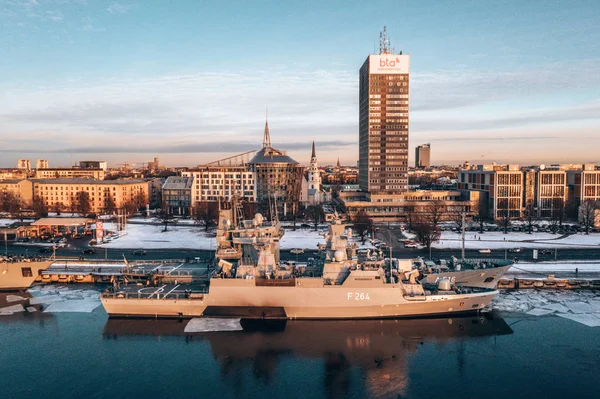 Gennaio 2019 Riga Lettonia Fregata Tedesca 221 Hessen Visita Riga — Foto Stock
