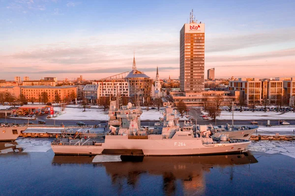 Gennaio 2019 Riga Lettonia Fregata Tedesca 221 Hessen Visita Riga — Foto Stock
