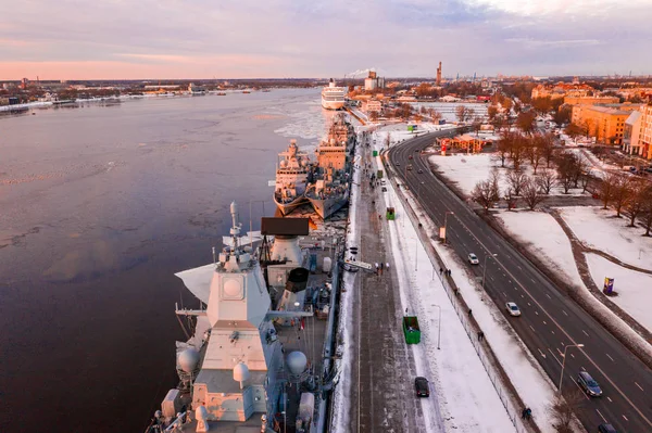Januari 2019 Riga Lettland Tyska Fregatten 221 Hessen Besöker Riga — Stockfoto