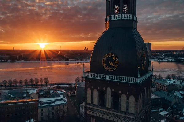 Vackra Solnedgången Över Gamla Stan Riga Kall Vinterdag Visa Från — Stockfoto