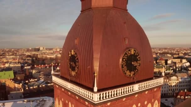 Vista Panorâmica Aérea Catedral Cúpula Riga Durante Pôr Sol Inverno — Vídeo de Stock