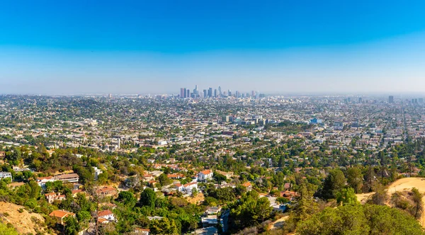 Vista Panorâmica Centro Los Angeles Com Muitos Arranha Céus Horizonte — Fotografia de Stock