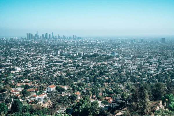 Panoramik Los Angeles Şehir Merkezinde Birçok Gökdelenler Ufukta — Stok fotoğraf