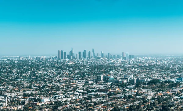 Panoramisch Zicht Van Los Angeles Centrum Met Vele Wolkenkrabbers Horizon — Stockfoto