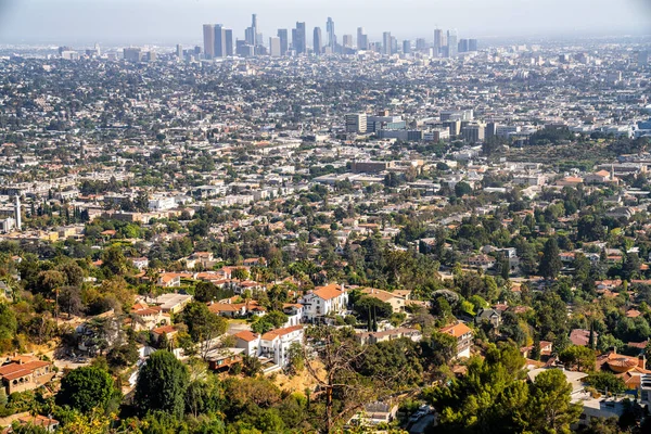 Panoramik Los Angeles Şehir Merkezinde Birçok Gökdelenler Ufukta — Stok fotoğraf