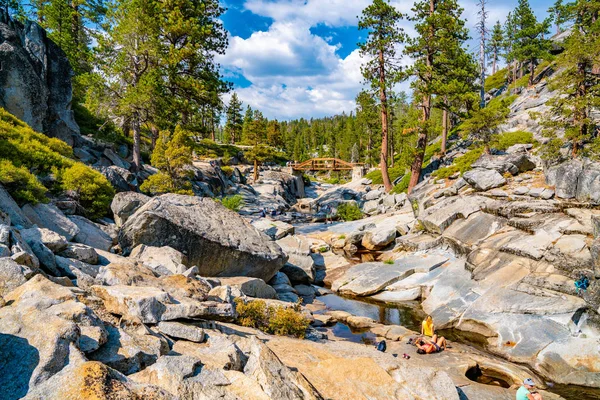 Essicato Yosemite Cascata Con Piccolo Fiume Stagno Dove Usato Essere — Foto Stock