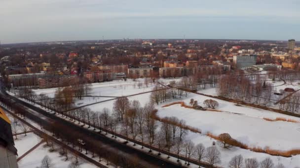 Panorama Flygfoto Över Gamla Stan Riga Vintern Juldagen Lettland — Stockvideo