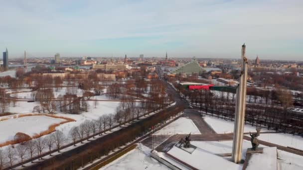 Panorama Flygfoto Över Gamla Stan Riga Vintern Juldagen Lettland — Stockvideo