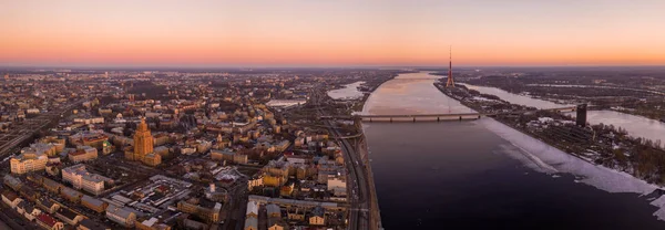 Flygfoto Över Winter Riga Purple Sunset View — Stockfoto